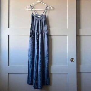 Final Touch Jumpsuit Women Medium Blue Gray Sleeveless Wide Leg Pocket Overalls